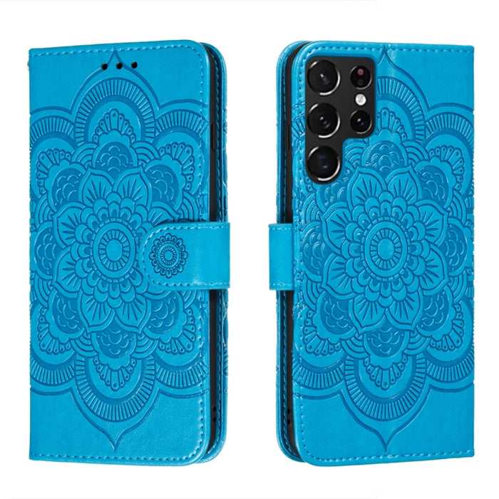 Estuche de cuero para teléfono con patrón en relieve Sun Mandala con soporte y ranuras para tarjetas y billetera y cordón, For Samsung Galaxy S22 5G, For Samsung Galaxy S22 Ultra 5G, For Samsung Galaxy S22+ 5G, For Xiaomi Redmi Note 11                 ...