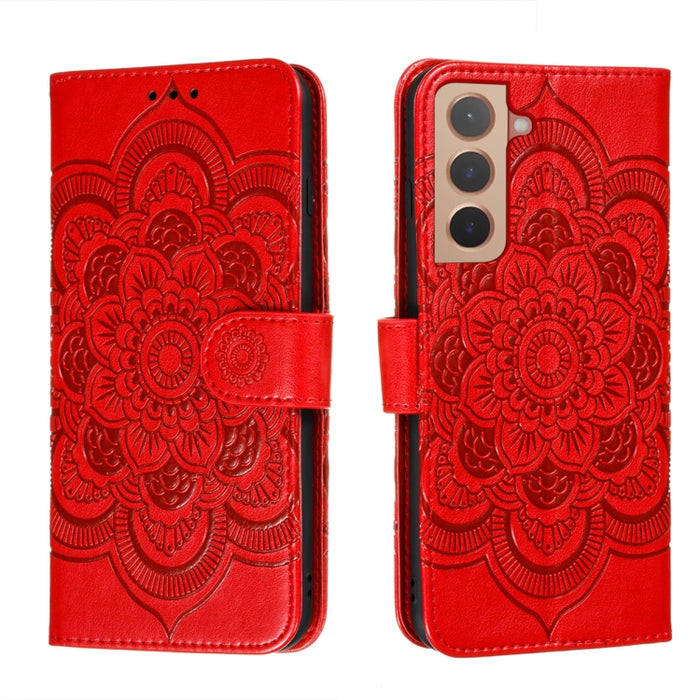 Estuche de cuero para teléfono con patrón en relieve Sun Mandala con soporte y ranuras para tarjetas y billetera y cordón, For Samsung Galaxy S22 5G, For Samsung Galaxy S22 Ultra 5G, For Samsung Galaxy S22+ 5G, For Xiaomi Redmi Note 11                 ...