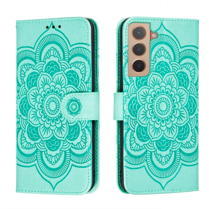 Estuche de cuero para teléfono con patrón en relieve Sun Mandala con soporte y ranuras para tarjetas y billetera y cordón, For Samsung Galaxy S22 5G, For Samsung Galaxy S22 Ultra 5G, For Samsung Galaxy S22+ 5G, For Xiaomi Redmi Note 11                 ...