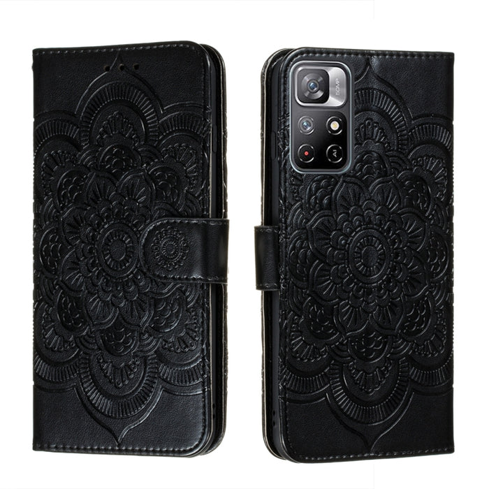 Estuche de cuero para teléfono con patrón en relieve Sun Mandala con soporte y ranuras para tarjetas y billetera y cordón, For Samsung Galaxy S22 5G, For Samsung Galaxy S22 Ultra 5G, For Samsung Galaxy S22+ 5G, For Xiaomi Redmi Note 11                 ...