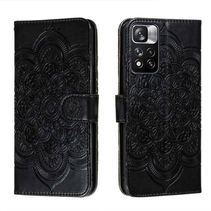 Estuche de cuero para teléfono con patrón en relieve Sun Mandala con soporte y ranuras para tarjetas y billetera y cordón, For Samsung Galaxy S22 5G, For Samsung Galaxy S22 Ultra 5G, For Samsung Galaxy S22+ 5G, For Xiaomi Redmi Note 11                 ...