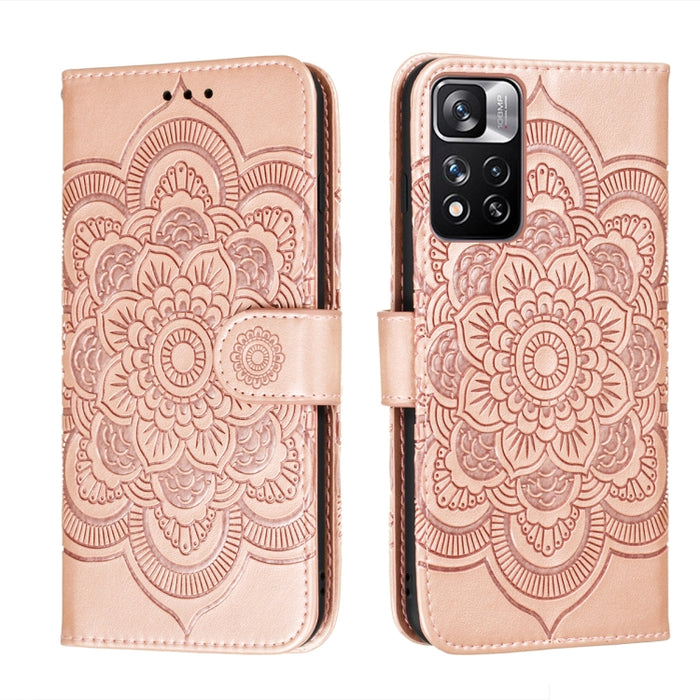 Estuche de cuero para teléfono con patrón en relieve Sun Mandala con soporte y ranuras para tarjetas y billetera y cordón, For Samsung Galaxy S22 5G, For Samsung Galaxy S22 Ultra 5G, For Samsung Galaxy S22+ 5G, For Xiaomi Redmi Note 11                 ...
