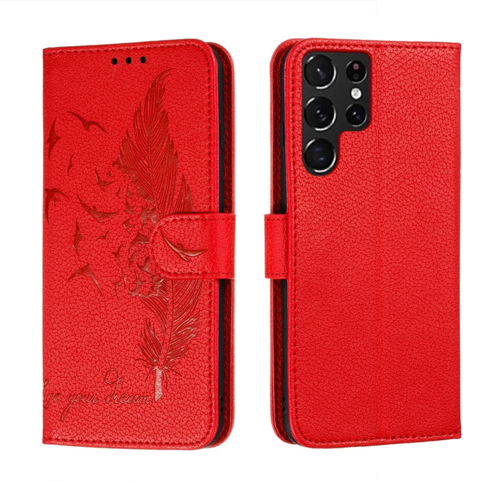 Caja del teléfono del cuero de la textura del litchi del modelo de la pluma con el soporte y las ranuras para tarjetas y la cartera, For Samsung Galaxy S22 5G, For Samsung Galaxy S22 Ultra 5G, For Samsung Galaxy S22+ 5G, For Xiaomi Redmi Note 11       ...