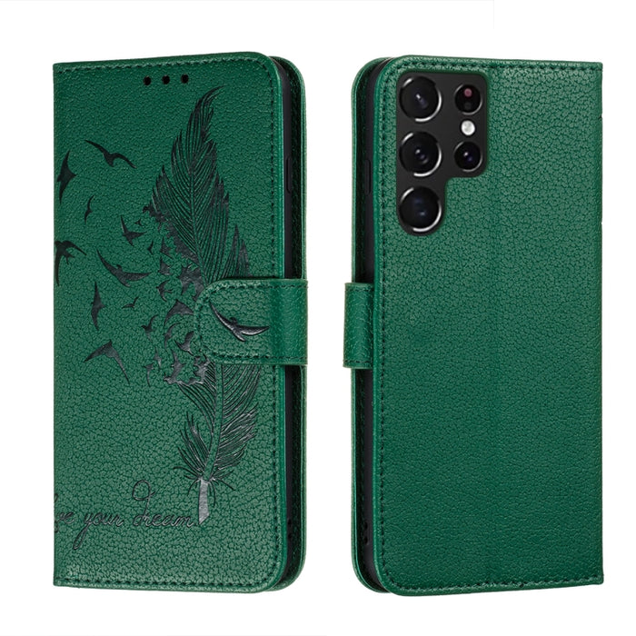 Caja del teléfono del cuero de la textura del litchi del modelo de la pluma con el soporte y las ranuras para tarjetas y la cartera, For Samsung Galaxy S22 5G, For Samsung Galaxy S22 Ultra 5G, For Samsung Galaxy S22+ 5G, For Xiaomi Redmi Note 11       ...