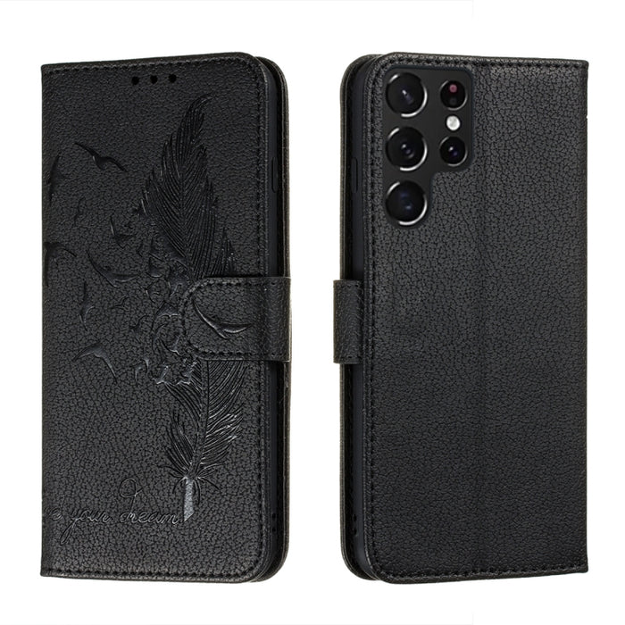 Caja del teléfono del cuero de la textura del litchi del modelo de la pluma con el soporte y las ranuras para tarjetas y la cartera, For Samsung Galaxy S22 5G, For Samsung Galaxy S22 Ultra 5G, For Samsung Galaxy S22+ 5G, For Xiaomi Redmi Note 11       ...