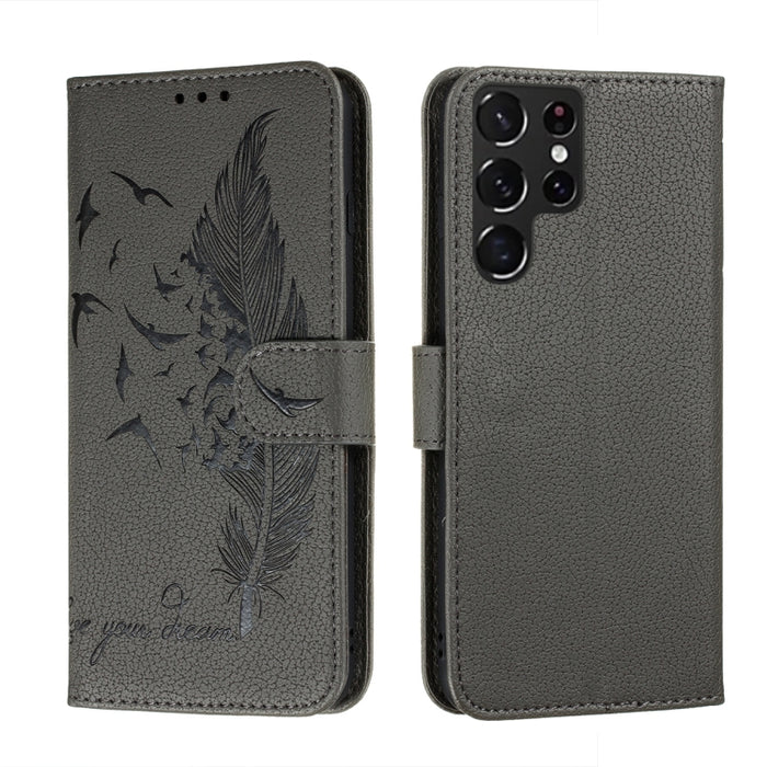 Caja del teléfono del cuero de la textura del litchi del modelo de la pluma con el soporte y las ranuras para tarjetas y la cartera, For Samsung Galaxy S22 5G, For Samsung Galaxy S22 Ultra 5G, For Samsung Galaxy S22+ 5G, For Xiaomi Redmi Note 11       ...