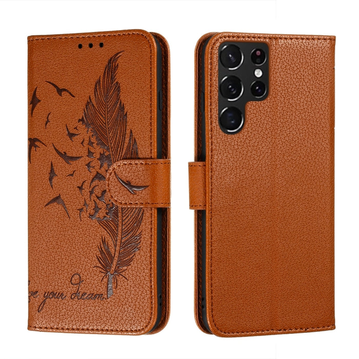 Caja del teléfono del cuero de la textura del litchi del modelo de la pluma con el soporte y las ranuras para tarjetas y la cartera, For Samsung Galaxy S22 5G, For Samsung Galaxy S22 Ultra 5G, For Samsung Galaxy S22+ 5G, For Xiaomi Redmi Note 11       ...