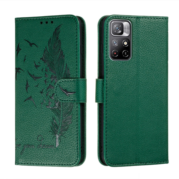 Caja del teléfono del cuero de la textura del litchi del modelo de la pluma con el soporte y las ranuras para tarjetas y la cartera, For Samsung Galaxy S22 5G, For Samsung Galaxy S22 Ultra 5G, For Samsung Galaxy S22+ 5G, For Xiaomi Redmi Note 11       ...