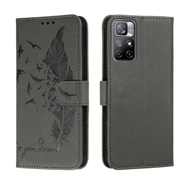 Caja del teléfono del cuero de la textura del litchi del modelo de la pluma con el soporte y las ranuras para tarjetas y la cartera, For Samsung Galaxy S22 5G, For Samsung Galaxy S22 Ultra 5G, For Samsung Galaxy S22+ 5G, For Xiaomi Redmi Note 11       ...
