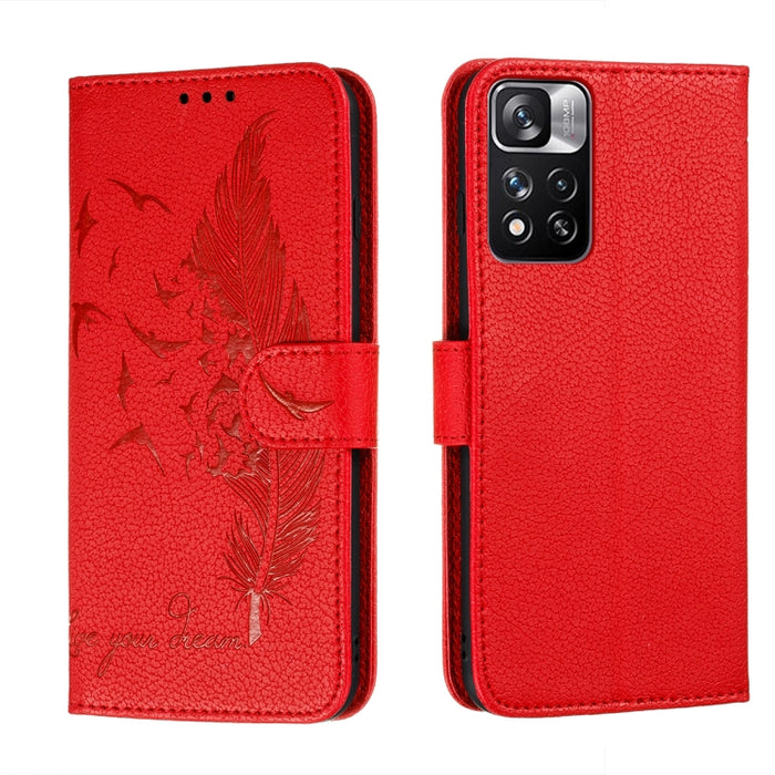 Caja del teléfono del cuero de la textura del litchi del modelo de la pluma con el soporte y las ranuras para tarjetas y la cartera, For Samsung Galaxy S22 5G, For Samsung Galaxy S22 Ultra 5G, For Samsung Galaxy S22+ 5G, For Xiaomi Redmi Note 11       ...