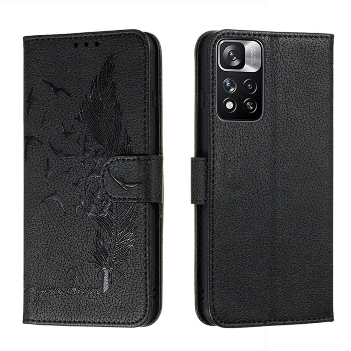 Caja del teléfono del cuero de la textura del litchi del modelo de la pluma con el soporte y las ranuras para tarjetas y la cartera, For Samsung Galaxy S22 5G, For Samsung Galaxy S22 Ultra 5G, For Samsung Galaxy S22+ 5G, For Xiaomi Redmi Note 11       ...