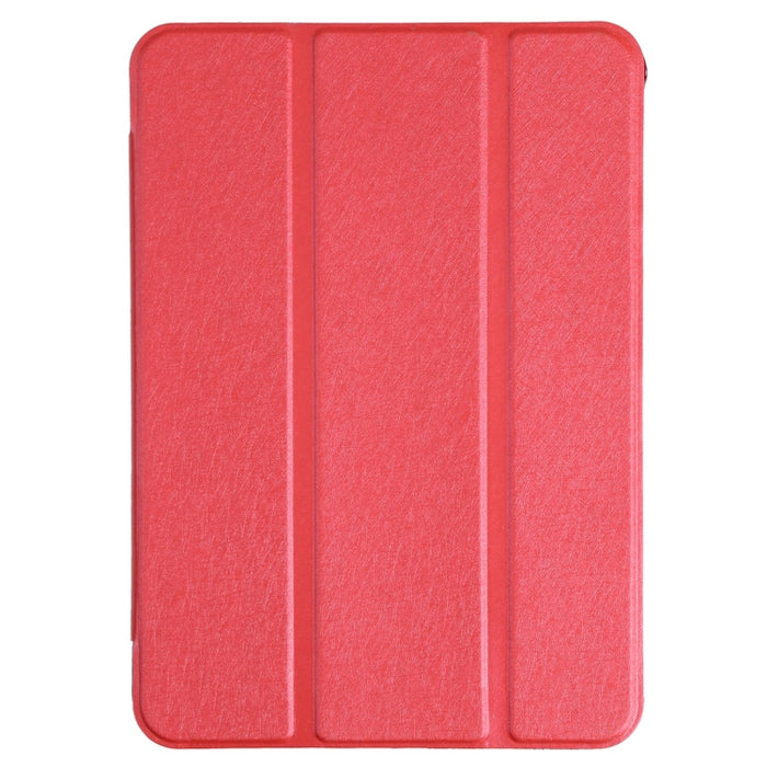 Estuche para tableta de cuero con tres pliegues horizontales y textura de seda con soporte