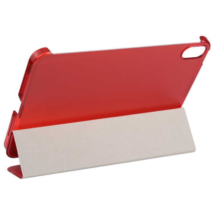 Estuche para tableta de cuero con tres pliegues horizontales y textura de seda con soporte