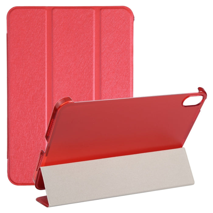 Estuche para tableta de cuero con tres pliegues horizontales y textura de seda con soporte
