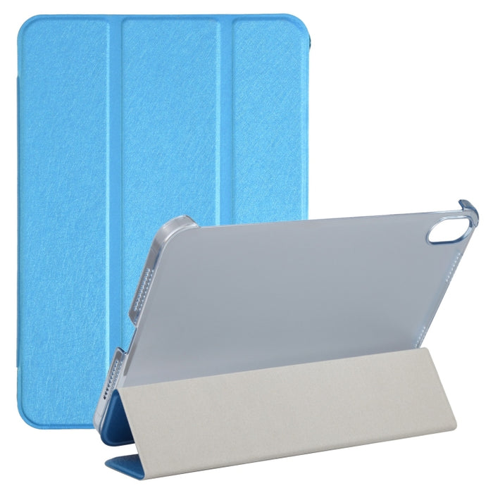 Estuche para tableta de cuero con tres pliegues horizontales y textura de seda con soporte