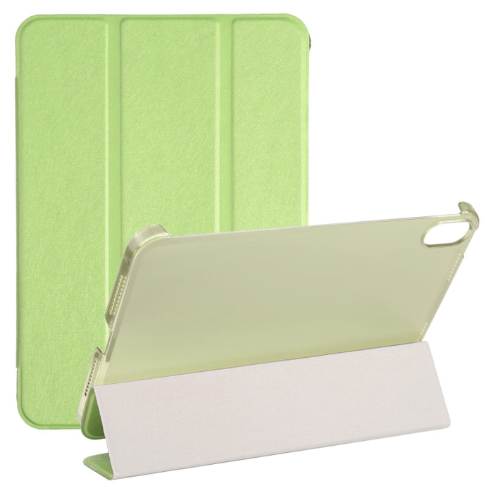 Estuche para tableta de cuero con tres pliegues horizontales y textura de seda con soporte
