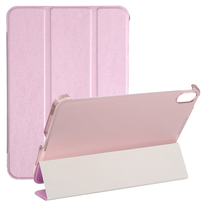Estuche para tableta de cuero con tres pliegues horizontales y textura de seda con soporte