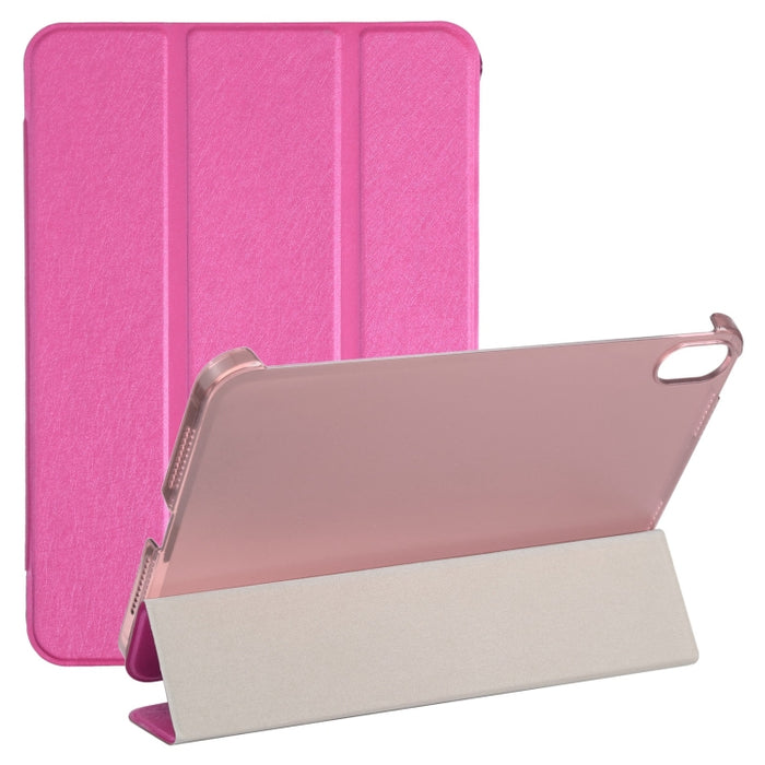Estuche para tableta de cuero con tres pliegues horizontales y textura de seda con soporte