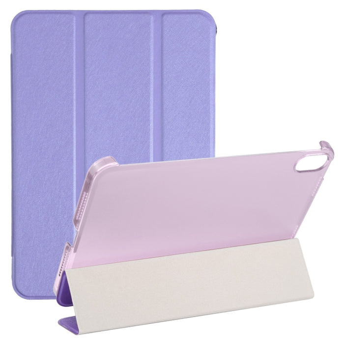 Estuche para tableta de cuero con tres pliegues horizontales y textura de seda con soporte