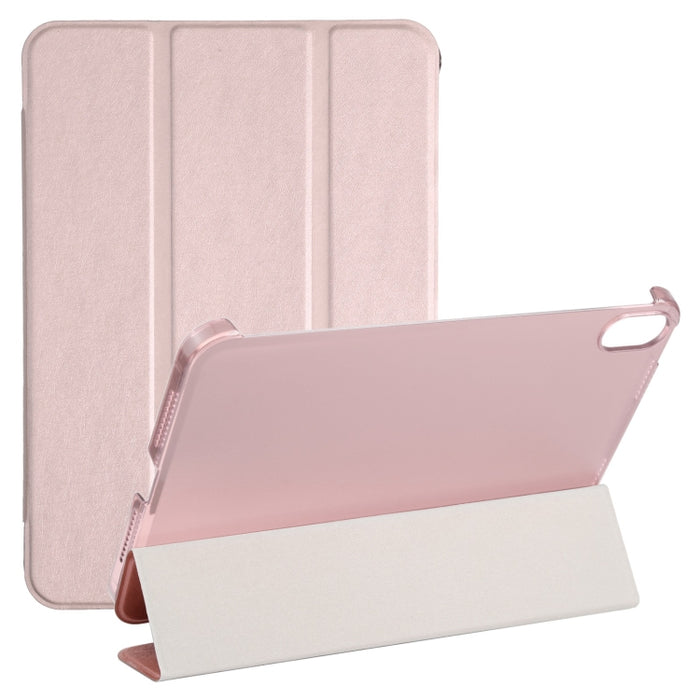 Estuche para tableta de cuero con tres pliegues horizontales y textura de seda con soporte