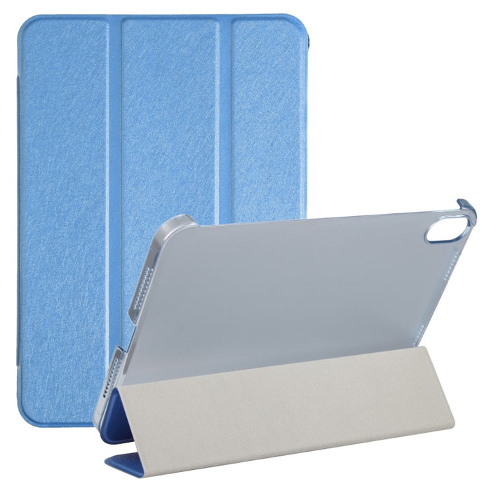 Estuche para tableta de cuero con tres pliegues horizontales y textura de seda con soporte