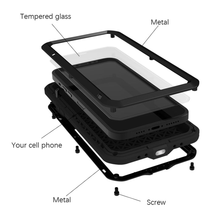 LOVE MEI Metal a prueba de golpes impermeable a prueba de polvo funda protectora para teléfono