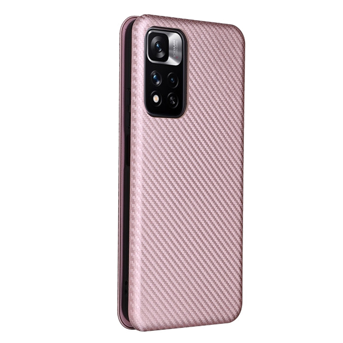 Caja del teléfono de la PU del tirón horizontal magnético de la textura de la fibra de carbono, For Xiaomi Redmi Note 11 Pro / Note 11 Pro+, For ZTE Blade V30