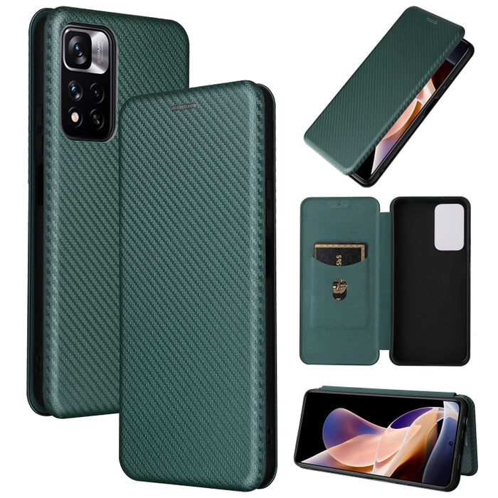 Caja del teléfono de la PU del tirón horizontal magnético de la textura de la fibra de carbono, For Xiaomi Redmi Note 11 Pro / Note 11 Pro+, For ZTE Blade V30