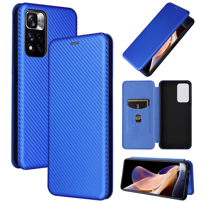 Caja del teléfono de la PU del tirón horizontal magnético de la textura de la fibra de carbono, For Xiaomi Redmi Note 11 Pro / Note 11 Pro+, For ZTE Blade V30