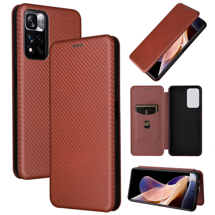 Caja del teléfono de la PU del tirón horizontal magnético de la textura de la fibra de carbono, For Xiaomi Redmi Note 11 Pro / Note 11 Pro+, For ZTE Blade V30