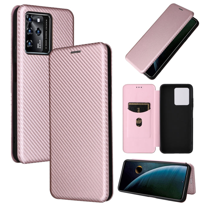 Caja del teléfono de la PU del tirón horizontal magnético de la textura de la fibra de carbono, For Xiaomi Redmi Note 11 Pro / Note 11 Pro+, For ZTE Blade V30