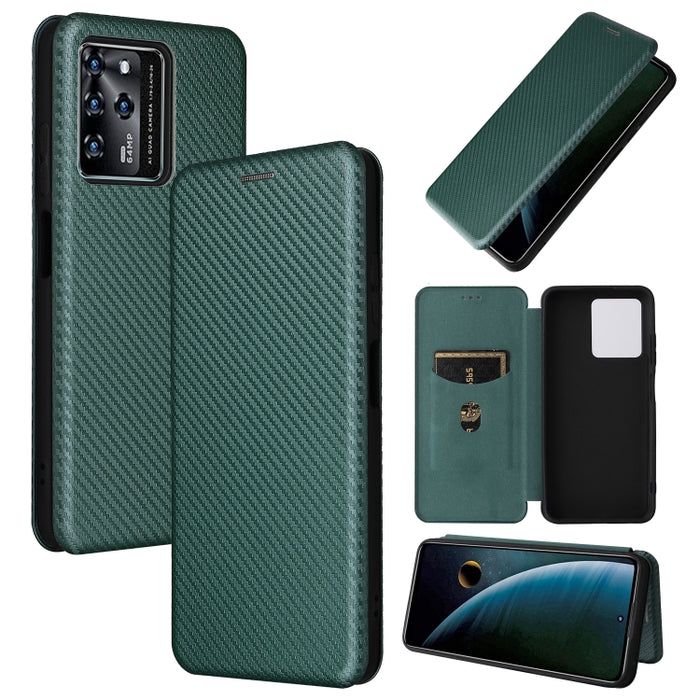 Caja del teléfono de la PU del tirón horizontal magnético de la textura de la fibra de carbono, For Xiaomi Redmi Note 11 Pro / Note 11 Pro+, For ZTE Blade V30