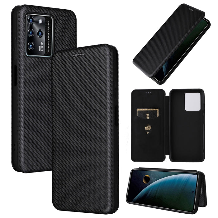 Caja del teléfono de la PU del tirón horizontal magnético de la textura de la fibra de carbono, For Xiaomi Redmi Note 11 Pro / Note 11 Pro+, For ZTE Blade V30