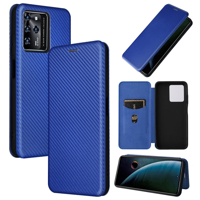 Caja del teléfono de la PU del tirón horizontal magnético de la textura de la fibra de carbono, For Xiaomi Redmi Note 11 Pro / Note 11 Pro+, For ZTE Blade V30