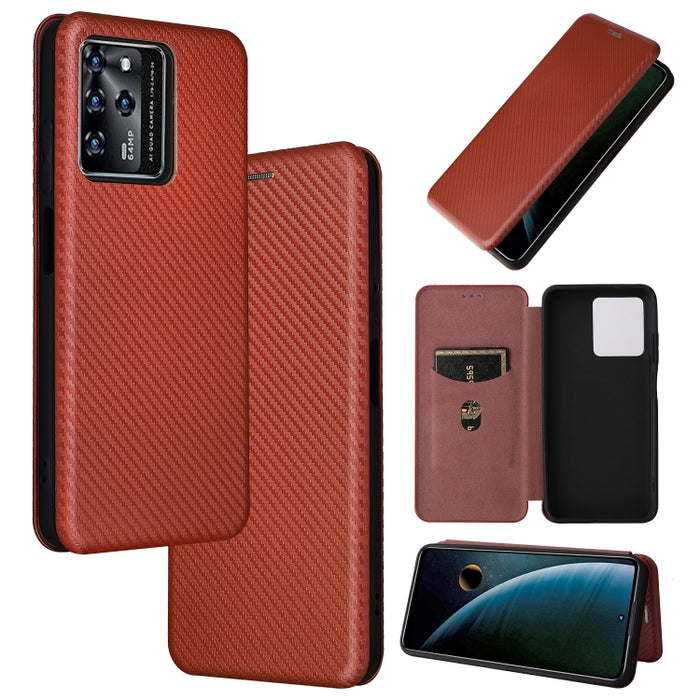 Caja del teléfono de la PU del tirón horizontal magnético de la textura de la fibra de carbono, For Xiaomi Redmi Note 11 Pro / Note 11 Pro+, For ZTE Blade V30