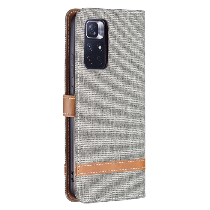 Estuche para teléfono de cuero con textura de mezclilla a juego con soporte y ranuras para tarjetas y billetera y cordón, For Xiaomi Redmi Note 11 5G
