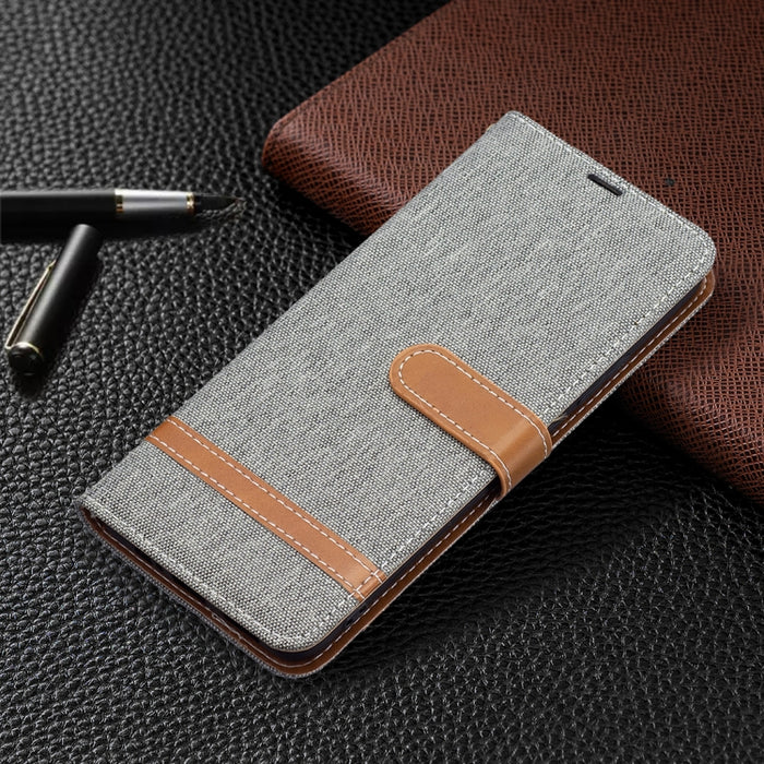 Estuche para teléfono de cuero con textura de mezclilla a juego con soporte y ranuras para tarjetas y billetera y cordón, For Xiaomi Redmi Note 11 5G