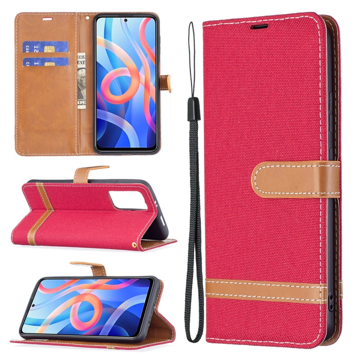 Estuche para teléfono de cuero con textura de mezclilla a juego con soporte y ranuras para tarjetas y billetera y cordón, For Xiaomi Redmi Note 11 5G