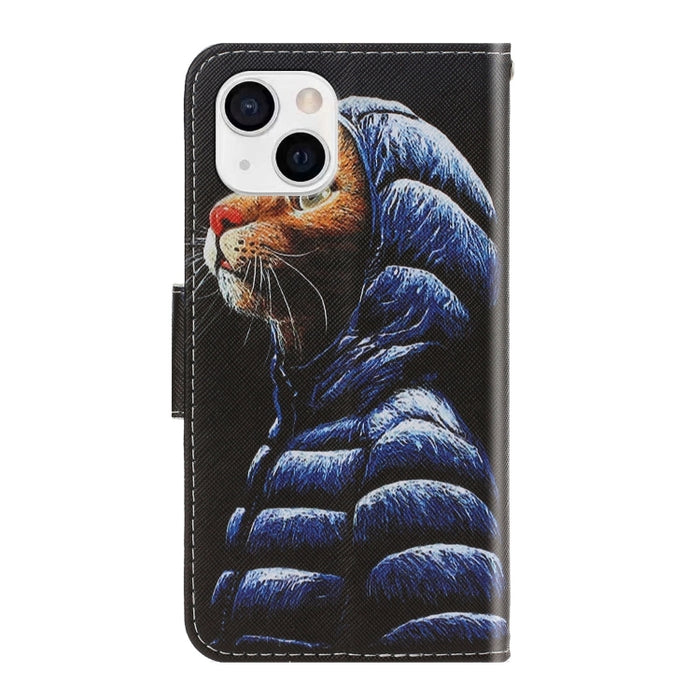 Estuche para teléfono de cuero con tapa horizontal de dibujo coloreado en 3D