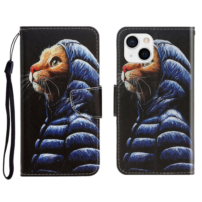 Estuche para teléfono de cuero con tapa horizontal de dibujo coloreado en 3D