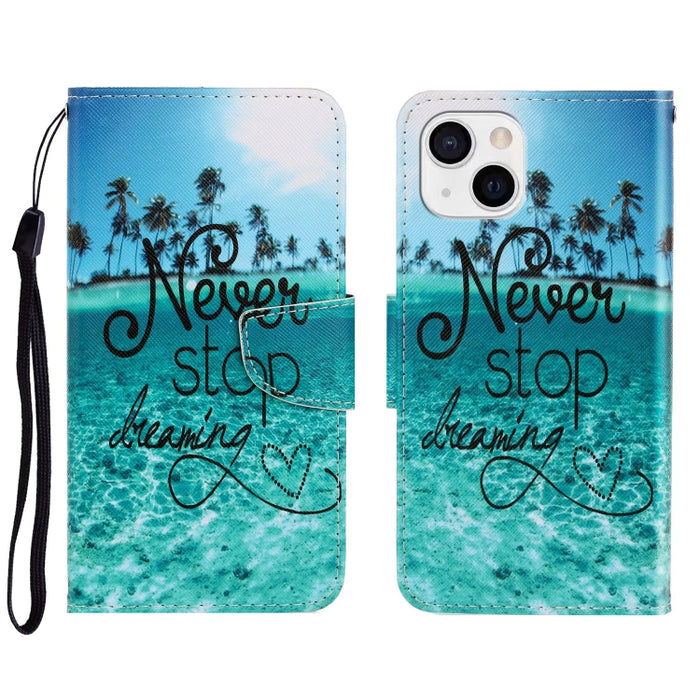 Estuche para teléfono de cuero con tapa horizontal de dibujo coloreado en 3D