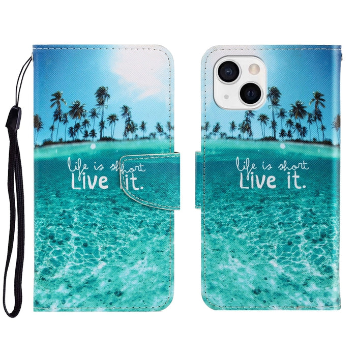 Estuche para teléfono de cuero con tapa horizontal de dibujo coloreado en 3D