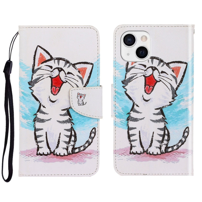 Estuche para teléfono de cuero con tapa horizontal de dibujo coloreado en 3D