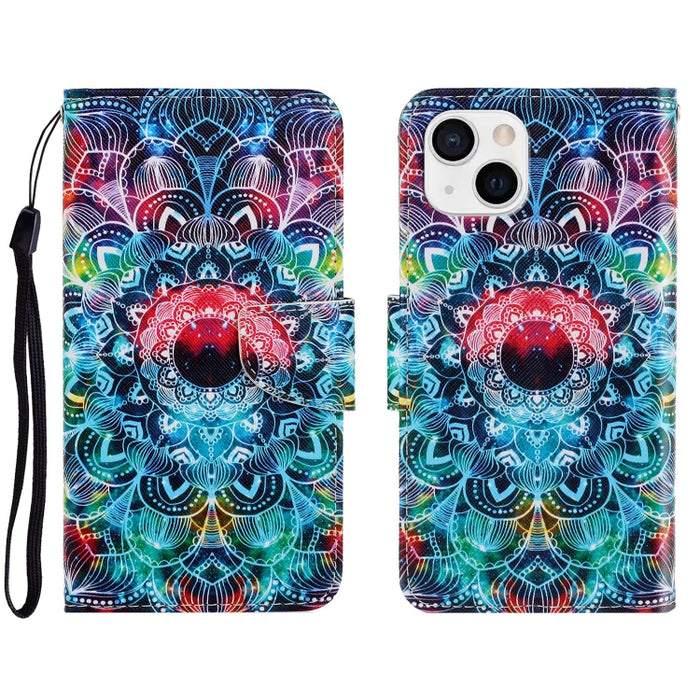 Estuche para teléfono de cuero con tapa horizontal de dibujo coloreado en 3D