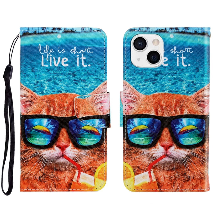 Estuche para teléfono de cuero con tapa horizontal de dibujo coloreado en 3D