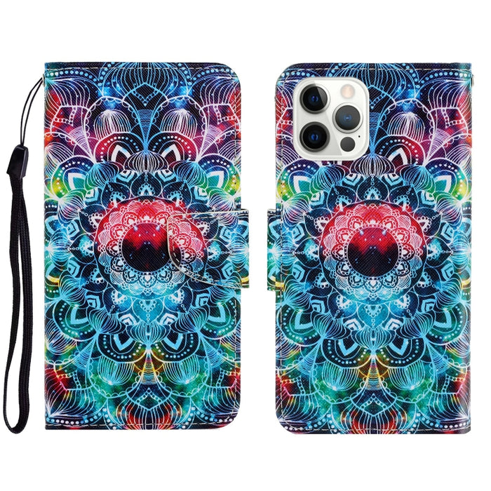 Estuche para teléfono de cuero con tapa horizontal de dibujo coloreado en 3D