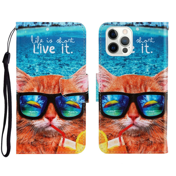 Estuche para teléfono de cuero con tapa horizontal de dibujo coloreado en 3D