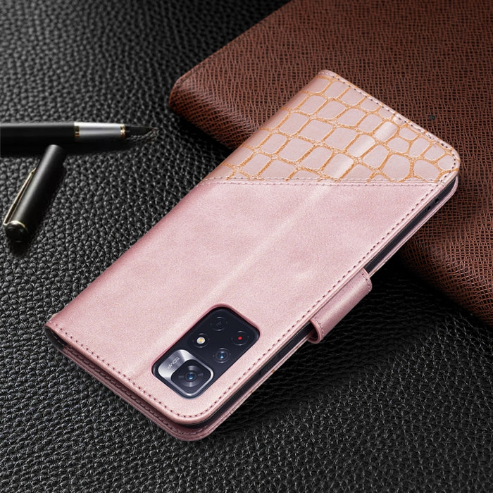 Estuche para teléfono de cuero con tapa horizontal con textura de cocodrilo de color a juego con billetera y soporte y ranuras para tarjetas, For Xiaomi Redmi Note 11 5G