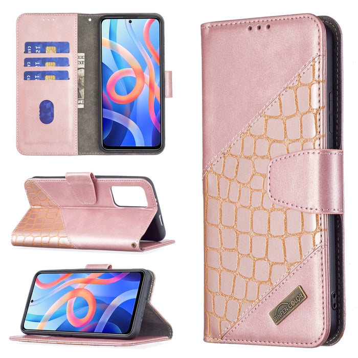 Estuche para teléfono de cuero con tapa horizontal con textura de cocodrilo de color a juego con billetera y soporte y ranuras para tarjetas, For Xiaomi Redmi Note 11 5G
