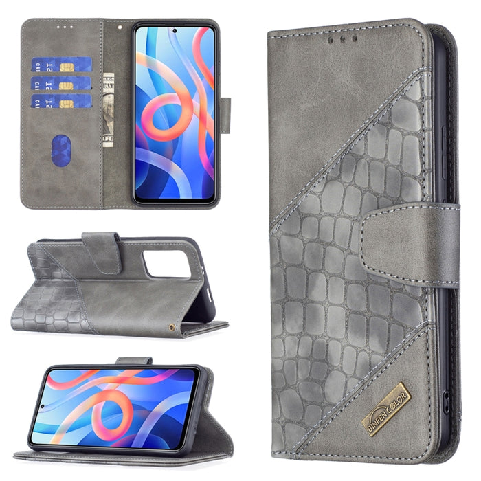 Estuche para teléfono de cuero con tapa horizontal con textura de cocodrilo de color a juego con billetera y soporte y ranuras para tarjetas, For Xiaomi Redmi Note 11 5G